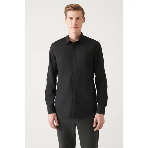 Avva Men's Black Button Collar 100% Cotton Slim Fit Slim Fit Shirt