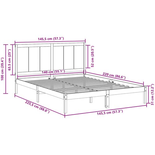  Dugi okvir kreveta bez madraca 140 x 220 cm masivno drvo Slike