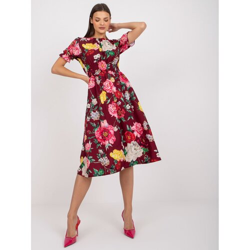 Fashion Hunters Burgundy midi dress with print midi Cene