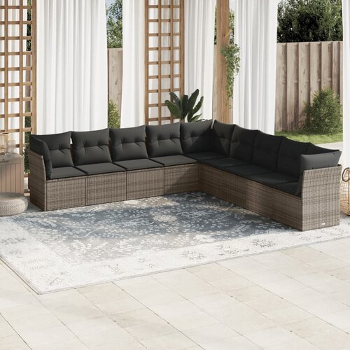 vidaXL 9-dijelni set vrtnih sofa od poliratana s jastucima sivi Cijene