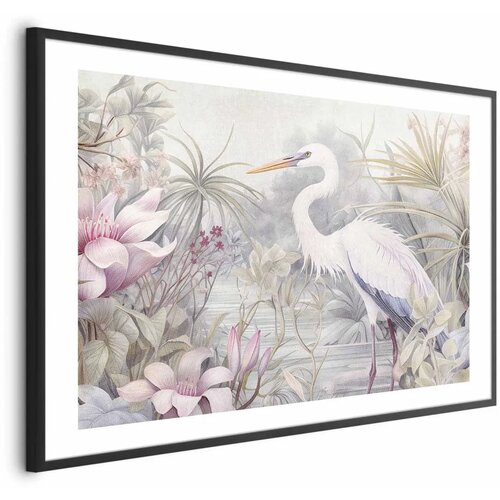  Plakat - Heron Wading in a Pond - illustration in light colors 60x40 Crni okvir s margom Cene