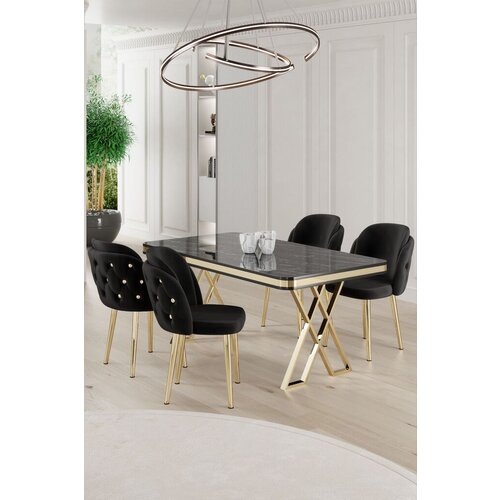 Hanah home set trpezarijski sto i 4 stolice rigel, crno-beli Cene