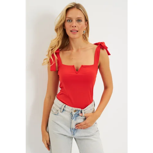 Cool & Sexy Women's Red Shoulder Tie Blouse