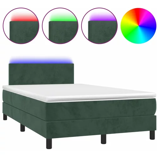 vidaXL Box spring postelja z vzmetnico LED tem. zelena 120x200cm žamet, (20899363)