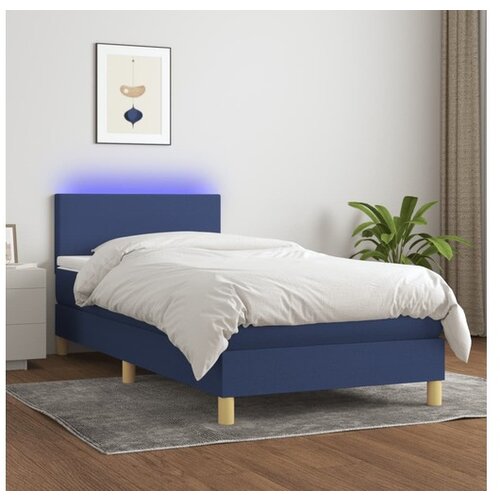 vidaXL Box spring postelja z vzmetnico LED modra 90x190 cm b Cene