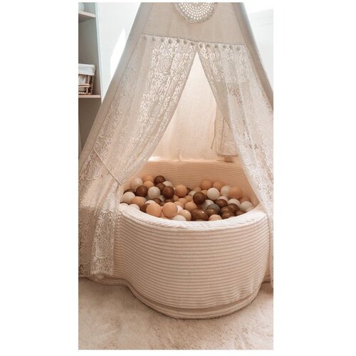 MeowBaby Kremno bel bazen z žogicami iz rebrastega žameta &amp;oslash; 90 cm vi&amp;scaron;ina 30 cm &amp;ndash; Slike