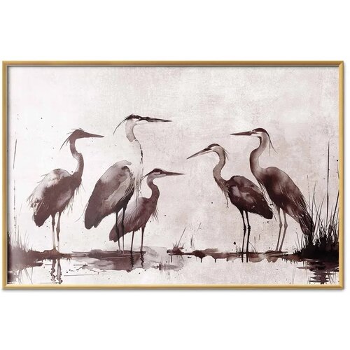  Plakat - Herons Painted in Ink 30x21 Zlatni okvir Cene
