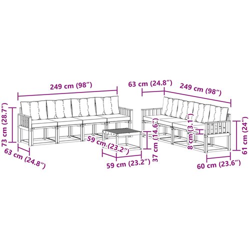  Set vanjskih sofa 9 kom. Prirodna i svijetlo siva Slike
