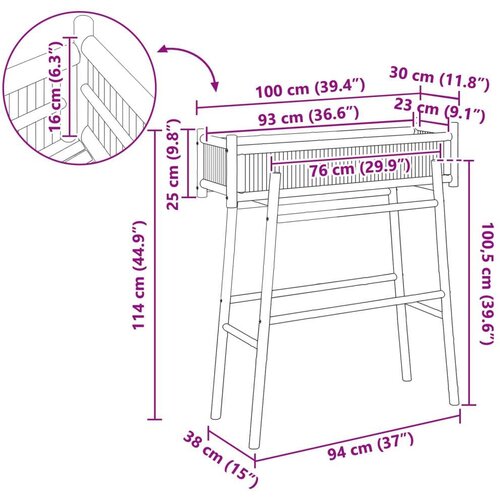  Vrtni saksija s držačem Prirodna 100 x 38 x 114 cm Bambus - 90 cm H-oblik okvira Slike