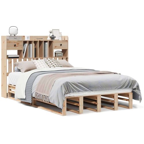 VidaXL Krevet s regalom za knjige bez madraca 135x190 cm od borovine Slike