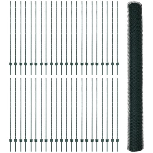 vidaXL Ograjni Stebri 11 kos U-Channel Zelena 160 cm Jeklo, Hexagon Ograja Zelena 1.6x100 m Jeklo Cene