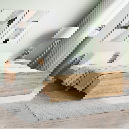 vidaXL Okvir kreveta s uzglavljem i podnožjem boja hrasta 135x190 cm Cene