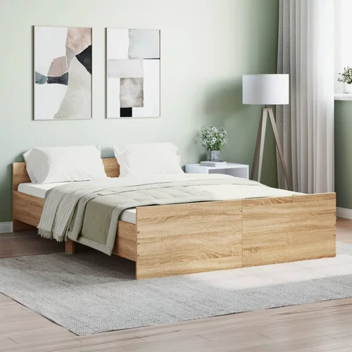 vidaXL Okvir kreveta s uzglavljem i podnožjem boja hrasta 135x190 cm