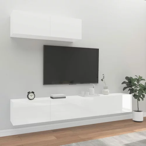  3-dijelni set TV ormarića sjajni bijeli konstruirano drvo