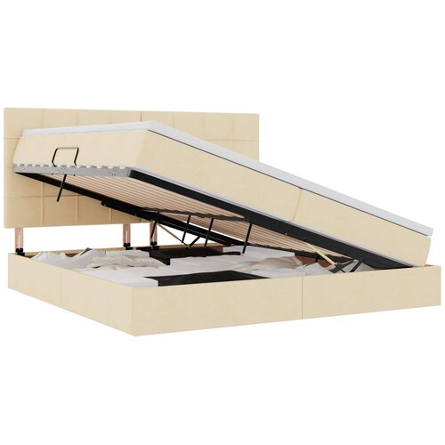 vidaXL Postelja s shranjevanjem Krema 200 x 200 cm Umjetno usnje, (5000099431) Cene
