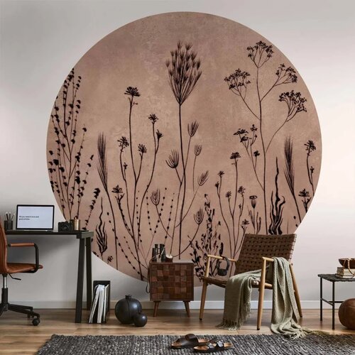  Okrugla fototapeta - Wildflowers &amp;ndash; black plants on lime-wash background 140x140 Slike