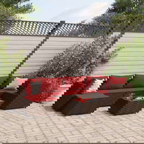  7-dijelna vrtna garnitura od poliratana s jastucima smeđa Cijene
