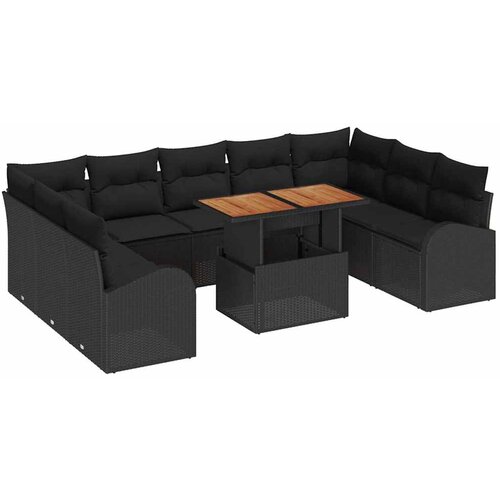 vidaXL Vrtna sedežna garnitura s shranjevanjem 10 pcs Črna Poly ratan, (5000145678) Cene