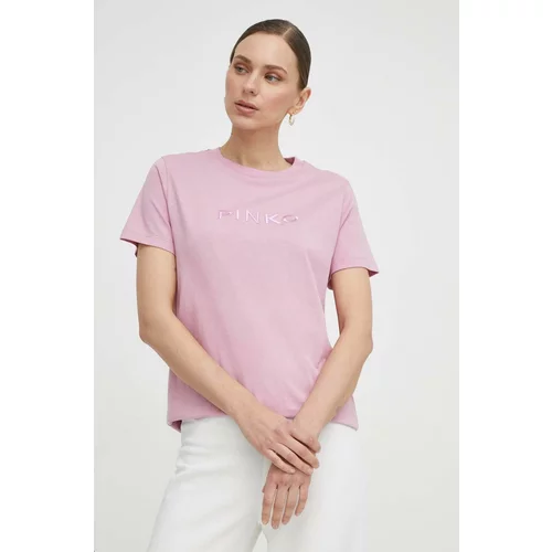 Pinko Pamučna majica za žene, boja: ružičasta