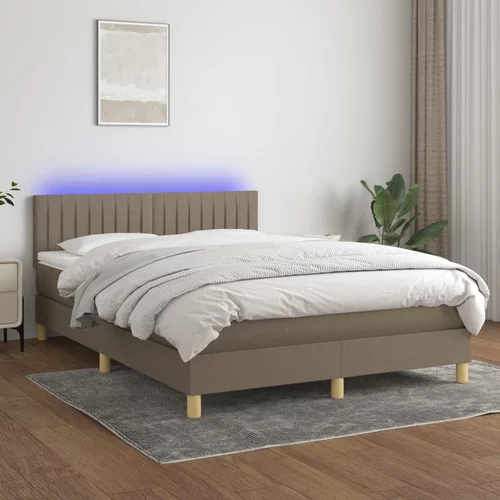 vidaXL Box spring postelja z vzmetnico LED taupe 140x190 cm blago