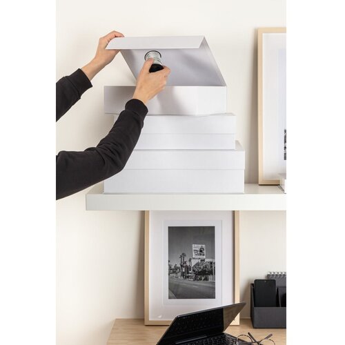Bigso Bele kartonaste dekorativne &amp;scaron;katle za shranjevanje v kompletu 3 ks s pokrovom 42,5x29,5x13 cm Kian Paper Laminate &amp;ndash; Slike
