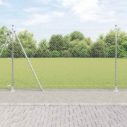 vidaXL Verižna ograja s stebri srebrna 1.5 x 10 m Jeklo Cene
