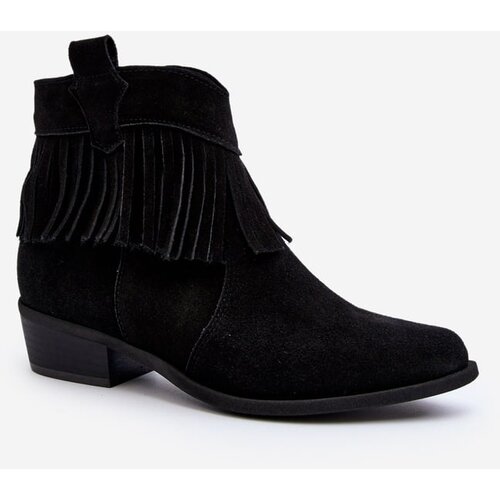 Zazoo 3430 Women's Suede Boots with Fringes Black Cene