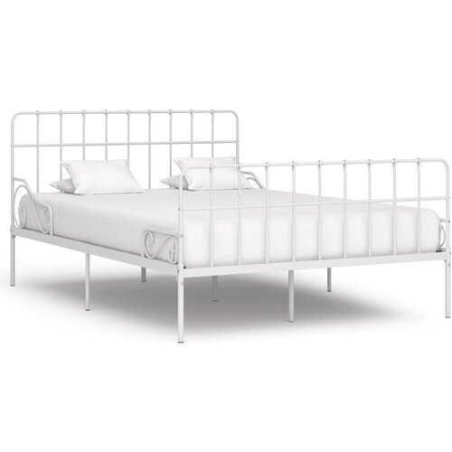 vidaXL posteljni okvir z letvenim dnom bel kovinski 120x200 cm Cene