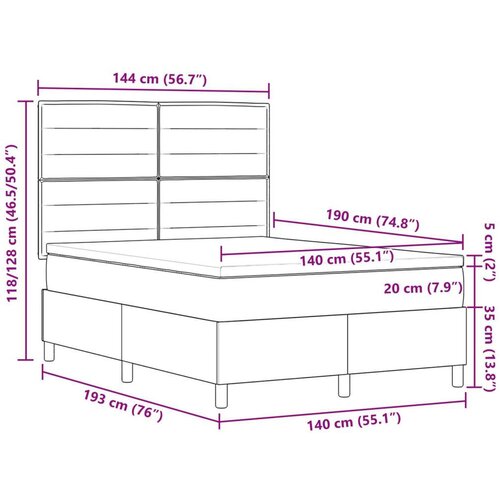 Box Spring Krevet s Madracem Tamno Siva 140x190 cm Tkanina Slike