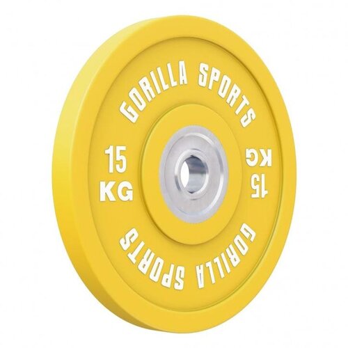 Gorilla Sports Bumper Plate Profi olimpijski teg 15 kg, 50/51 mm, žuti Slike