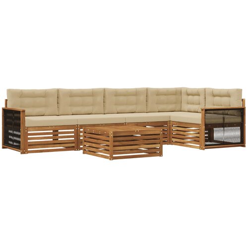 vidaXL Zunanja garnitura za sedenje z blazino 6 pcs Naravna in bež, (5000282426) Cene