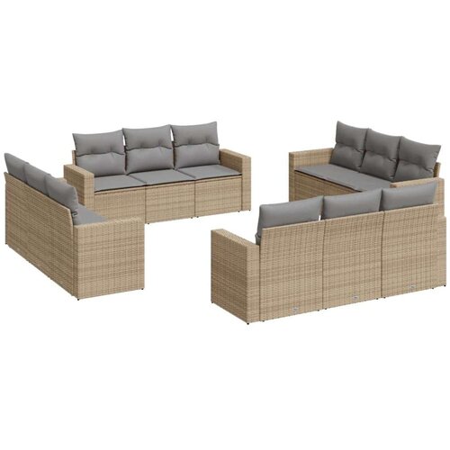 VidaXL 12-dijelni set vrtnih sofa od poliratana s jastucima bež Slike