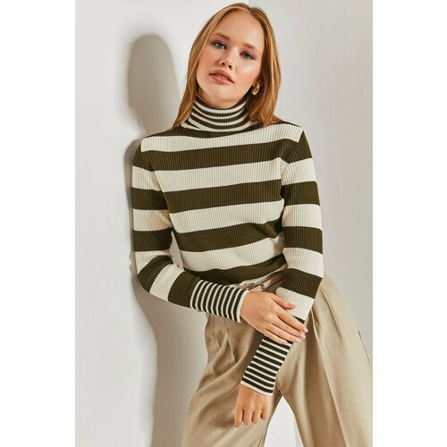 Bianco Lucci Women's Turtleneck Striped Knitwear Sweater Slike