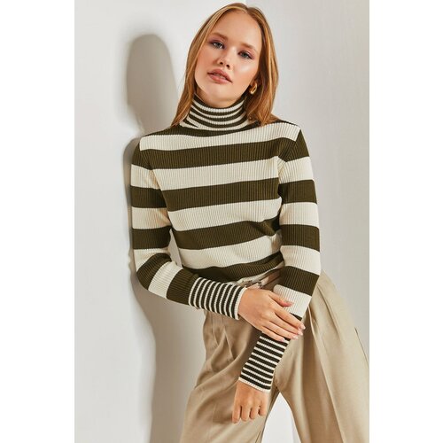 Bianco Lucci Women's Turtleneck Striped Knitwear Sweater Slike