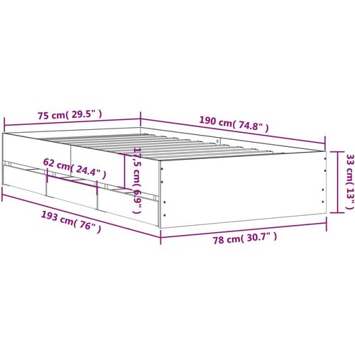 vidaXL Posteljni okvir s predali črn 75x190 cm inženirski les Cene