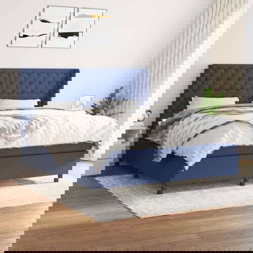  Krevet s oprugama i madracem plavi 160x200 cm od tkanine Slike