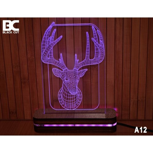 Black Cut 3D lampa sa 9 različitih boja i daljinskim upravljačem - jelen ( A12 ) Slike