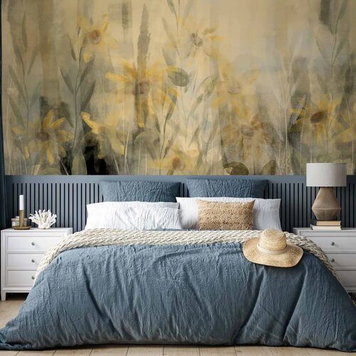  Foto tapeta - A touch of summer - floral motif with a meadow full of yellow flowers and grasses 100x70 Slike