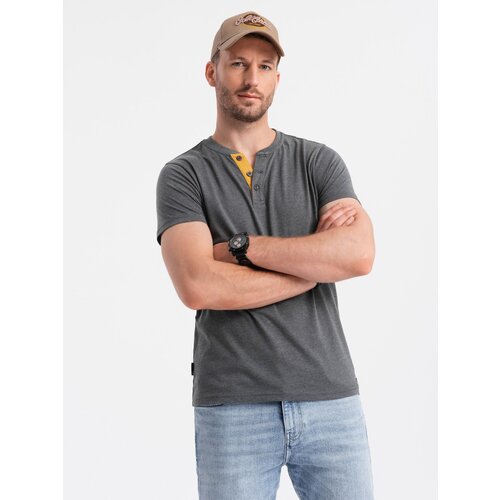 Ombre Men's t-shirt with round henley neckline - dark grey Cijene