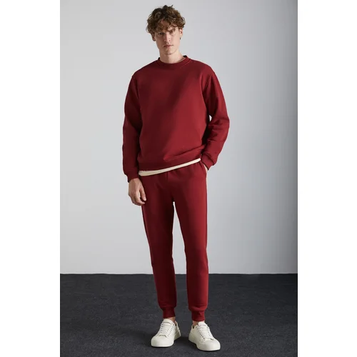 Grimelange Adens Men's Regular Soft Premium Fabric 3 Yarn Ribbed Elastic Leg Claret Red Sweatpants