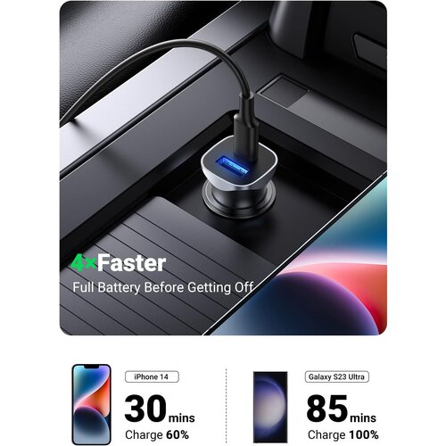 Ugreen USB-C PD+USB-A QC 24W Fast Car Charger Gray Cene