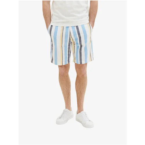 Tom Tailor White and Blue Mens Striped Shorts - Men