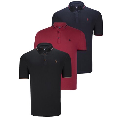Dewberry TRIPLE SET T8586 MEN&amp;#039;S T-SHIRT-BLACK-NAVY-BURGUNDY Slike