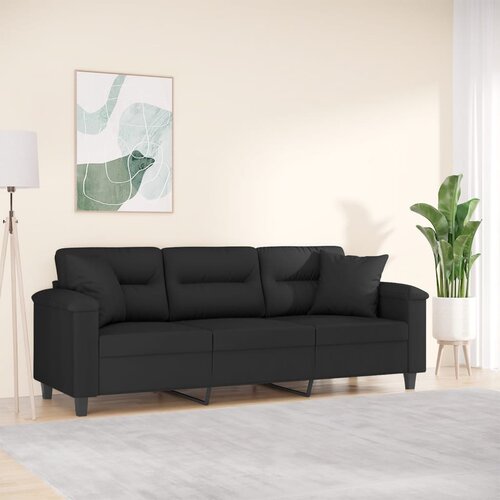 vidaXL Trosjed s jastucima crni 180 cm od mikrovlakana Cijene