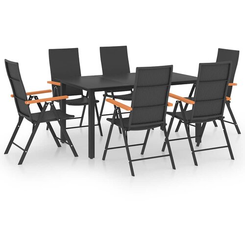  7-dijelni vrtni blagovaonski set crno-smeđi Crna Dužina stola 150 cm Slike