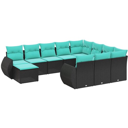 vidaXL 11-dijelni vrtni set s jastucima crni poliratan - Crna 2x corner + table + 6x middle + 2x sofa 1 Cene