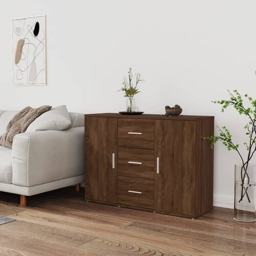  Komoda rjav hrast 91x29,5x65 cm inženirski les Slike