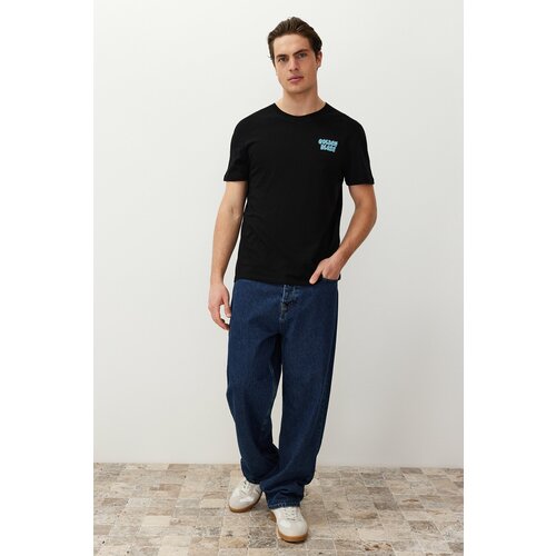 Trendyol Men's Black Regular/Normal Fit Embroidered 100% Cotton T-Shirt Slike