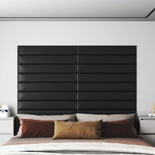 vidaXL Stenski paneli 12 kosov črni 90x15 cm umetno usnje 1,62 m²