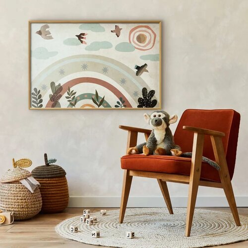  Plakat - Rainbow and Birds 60x40 Zlatni okvir Slike
